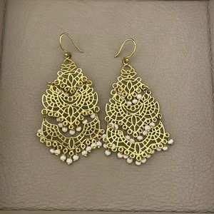 Lisi Lerch Filigree Seed Beaded Earrings - Gold & White
